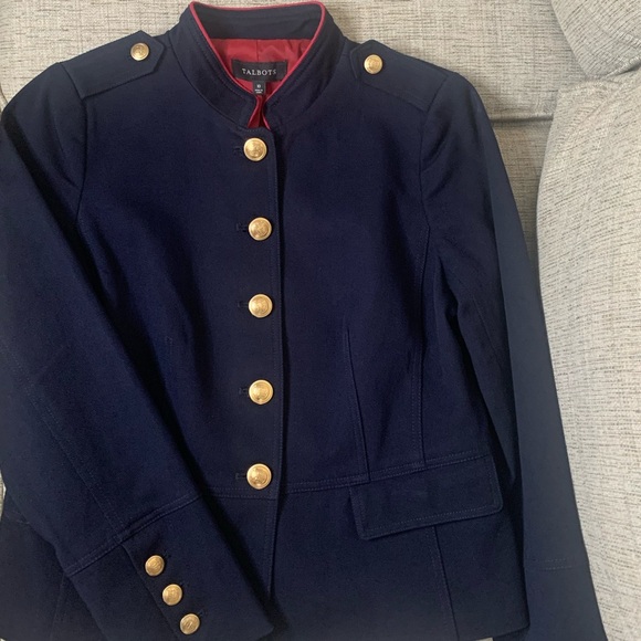 💫HP‼️💫 NWT TALBOTS Military Twill Jacket in Navy/Red/Gold, Size 10 - Picture 5 of 7